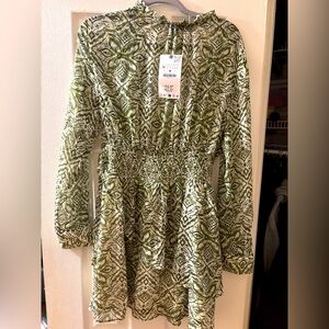 Zara, green and cream midi dress.